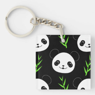 Porte-clés Motif Kawaii Panda Bambou En Noir Blanc Vert