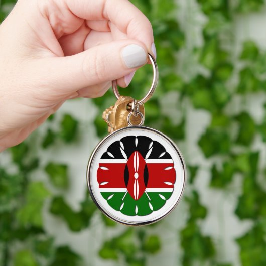 Porte-clés Motif kenyan rond : un symbole national (Main)