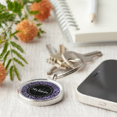 Porte-clés Motif Léopard blanc noir violet monogramme (Côté)