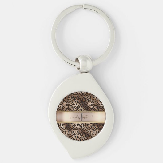 Porte-clés Motif léopard Bronze Noir Monogramme (Devant)