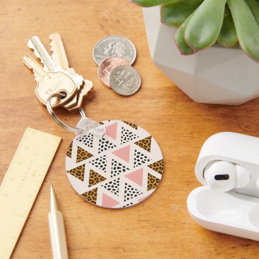 Porte-clés Motif Léopard Chic et Triangle Rose (Bureau)