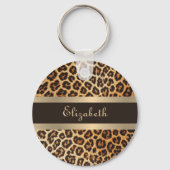 Porte-clés Motif Leopard moderne élégant Brown & Gold Stripe (Recto)