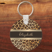 Porte-clés Motif Leopard moderne élégant Brown & Gold Stripe (Recto)