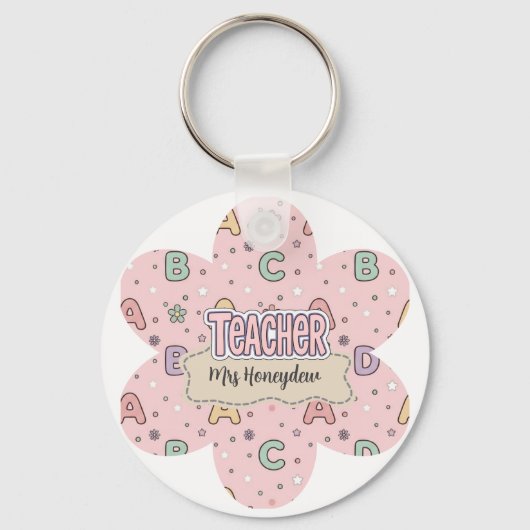 Porte-clés Motif lettres école professeur rose (Recto)