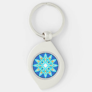 Porte-clés Motif mandala en cobalt, gris et turquoise