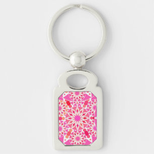 Porte-clés Motif mandala, nuances de rose et de corail