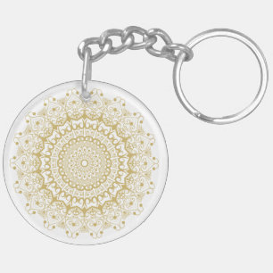 Porte-clés Motif mandala orné d'or sur blanc