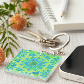 Porte-clés Motif mandala, turquoise, bleu, vert citron (Devant Droit)
