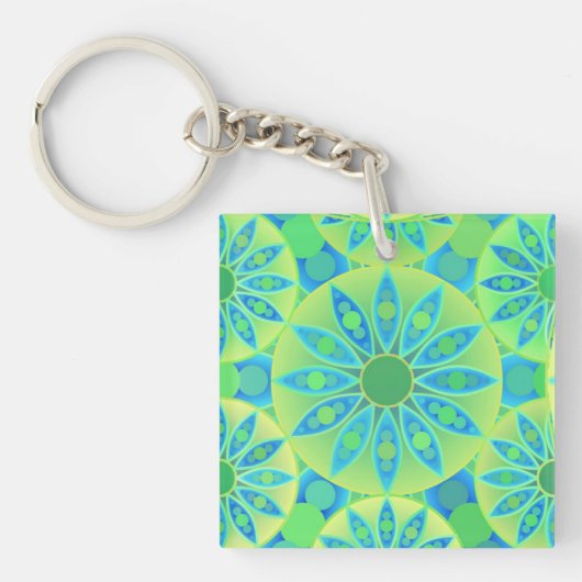Porte-clés Motif mandala, turquoise, bleu, vert citron (Devant)