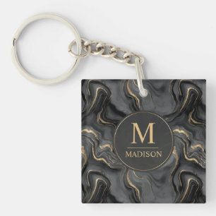 Porte-clés Motif marbre personnalisé gris noir et or pailleté