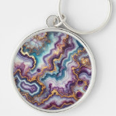 Porte-clés Motif marbre violet améthyste sarcelle bleu or (Devant)