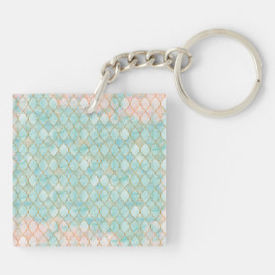 Porte-clés Motif marocain rose clair et Aqua