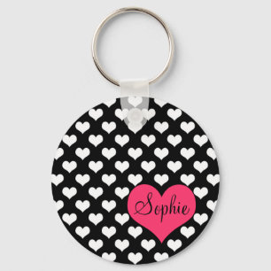 Porte-clés Motif mignon adorable girly noir et blanc coeurs
