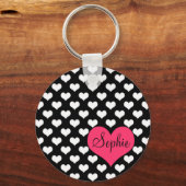 Porte-clés Motif mignon adorable girly noir et blanc coeurs (Recto)