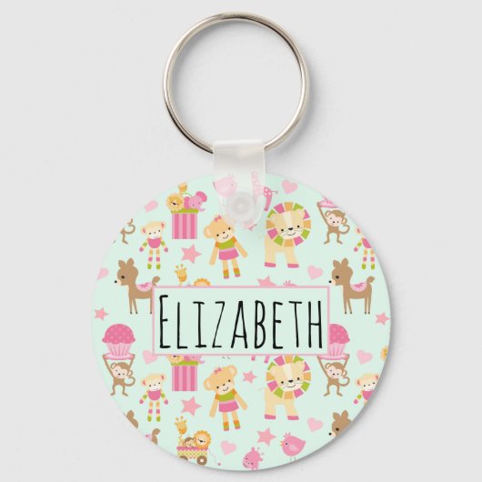 Porte-clés Motif mignon avec Animaux et Jouets heureux (Recto)