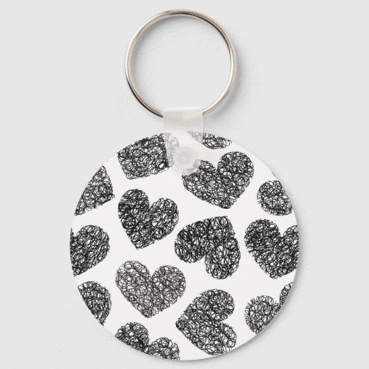 Porte-clés Motif moderne Black and White Doodle Hearts (Recto)