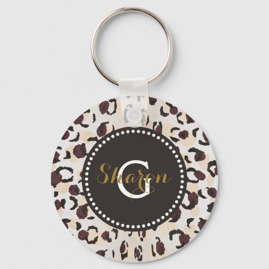 Porte-clés Motif moderne chic brun cheetah imprimé monogramme (Recto)