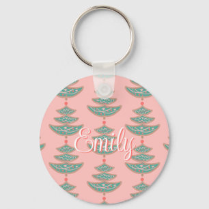 Porte-clés Motif moderne vintage sapin de Noël sur pêche