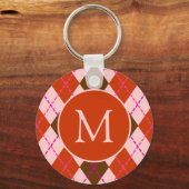 Porte-clés Motif monogramme argyle rouge rose et marron (Recto)