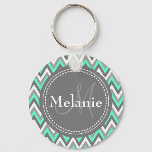 Porte-clés Motif Monogramme Blue & Grey Chevron
