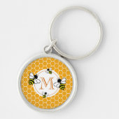 Porte-clés Motif monogramme en peigne de miel avec abeilles (Devant)