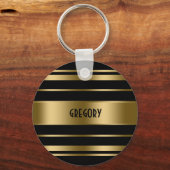 Porte-clés Motif Monogramme Gold & Black Stripes (Recto)