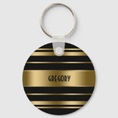 Porte-clés Motif Monogramme Gold & Black Stripes (Verso)