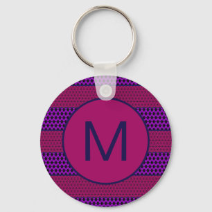 Porte-clés Motif monogramme rayé violet et magenta