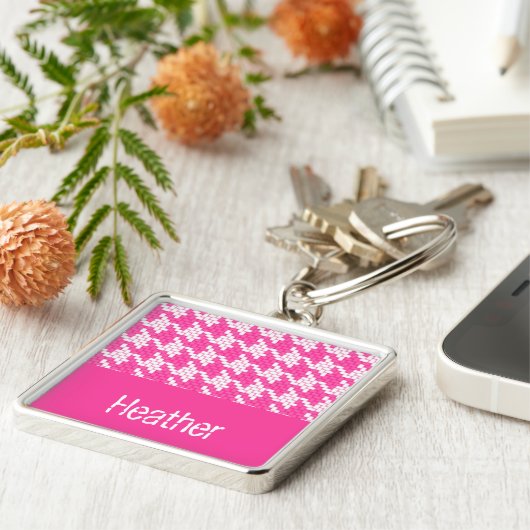 Porte-clés Motif monogramme rose et blanc (Côté)