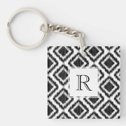 Porte-clés Motif noir et blanc élégant tribal d'Ikat (Devant)