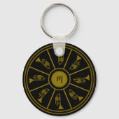 Porte-clés Motif noir et or avec trompettes et monogramme (Recto)