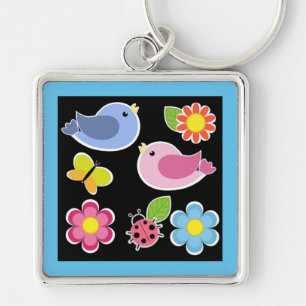 Porte-clés Motif OISEAUX ET FLEURS
