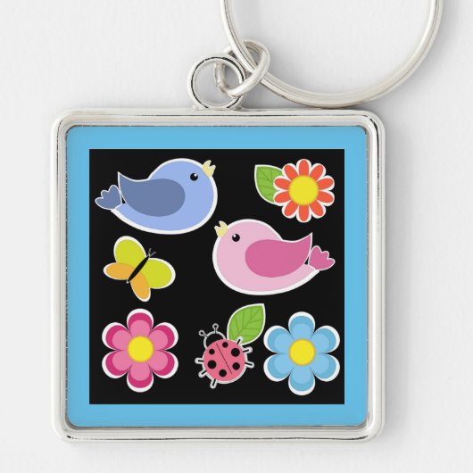 Porte-clés Motif OISEAUX ET FLEURS (Devant)