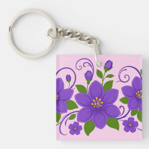 Porte-clés Motif ornemental floral pourpre élégant