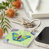 Porte-clés Motif papillon patchwork sur fond vert (Devant Droit)