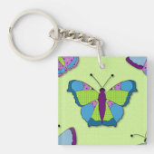 Porte-clés Motif papillon patchwork sur fond vert (Devant)
