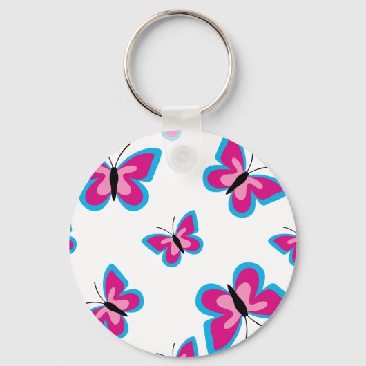 Porte-clés Motif papillon rose bleu (Recto)
