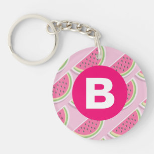 Porte-clés Motif Pastèque Rose Monogramme Cercle