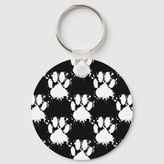 Porte-clés Motif Paw Chien Blanc Avec Paint Splatter (Recto)