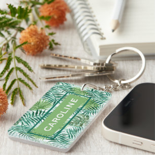 Porte-clés Motif personnalisé d'arbre tropical vert chic rétr