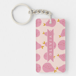 Porte-clés Motif personnalisé de poire rose, joli fruit fémin