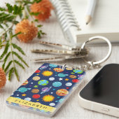 Porte-clés Motif, Planètes, Étoiles, Cosmos, Votre Nom (Devant droit)