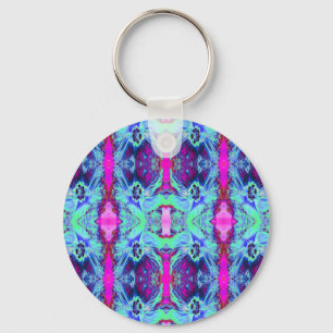 Porte-clés Motif psychédélique vert et bleu Hibiscus