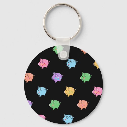 Porte-clés Motif Rainbow Pig en noir (Recto)
