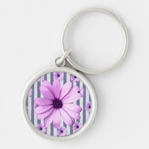 Porte-clés Motif rayé avec marguerites violettes