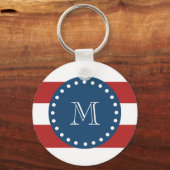 Porte-clés Motif Red White Stripes, Monogramme bleu marine (Recto)