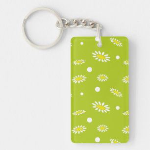 Porte-clés Motif Rétro de Printemps à pois et Marguerite Vert