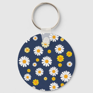Porte-clés Motif Rétro Simple Fleur de Daisy Bleu Marine Jaun