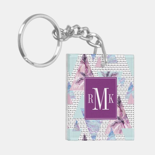 Porte-clés Motif rose et bleu d'aquarelle de palmier (Devant gauche)