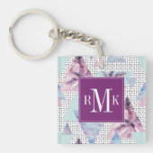 Porte-clés Motif rose et bleu d'aquarelle de palmier (Devant)